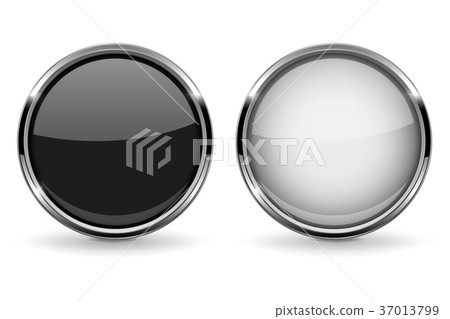 Black and white buttons. Set of round shiny 3d Black and white buttons. Set of round shiny 3d 37013799