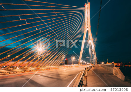 Vansu Bridge In Riga, Latvia. Shroud Bridge. Cable Vansu Bridge In Riga, Latvia. Shroud Bridge. Cable 37013908