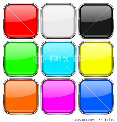 Colored set of square buttons with chrome frame Colored set of square buttons with chrome frame 37014159