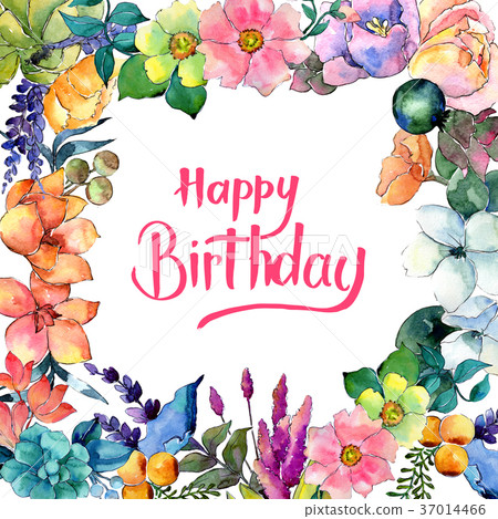 Happy Birthday Exotic Flowers Images Tropical Flower Frame In A Watercolor Style. - Stock Illustration  [37014466] - Pixta