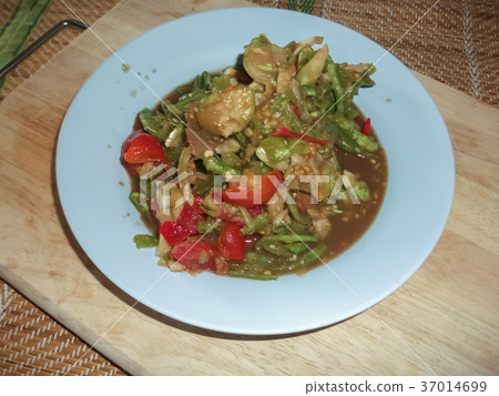 Thai food made from long bean. Thai food made from long bean. 37014699