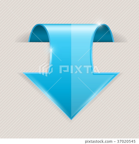 Blue DOWN arrow. 3d icon with transparent shadow 37020545