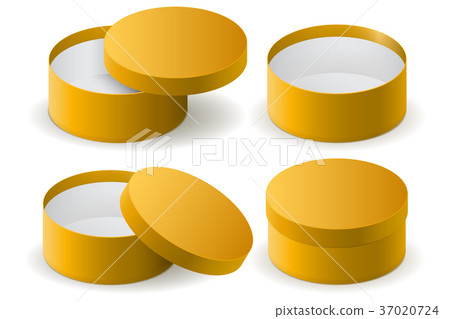 Yellow Rounded Box Yellow box. Round cardboard gift box. Set - Stock Illustration ...
