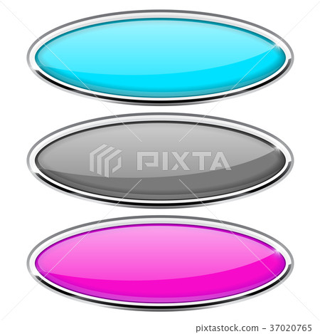Oval glass buttons with chrome frame. Colored set Oval glass buttons with chrome frame. Colored set 37020765