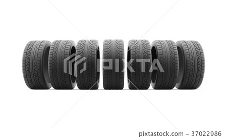 3d rendering of four car wheels on a white 37022986