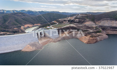 Aerial. Reservoir dam Odelouca of drinking water Aerial. Reservoir dam Odelouca of drinking water 37022987