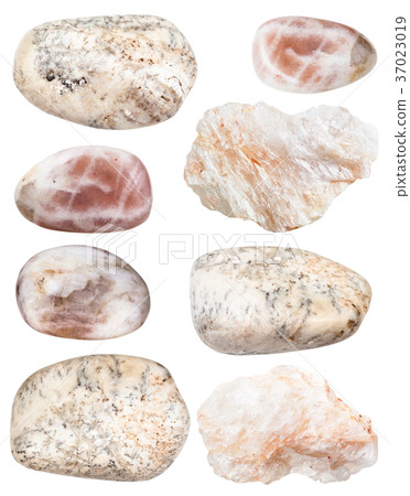 various albite gem stones isolated on white 37023019