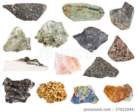 set of various raw stones isolated on white set of various raw stones isolated on white 37023044