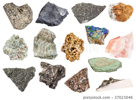 set of various rough stones isolated on white 37023046