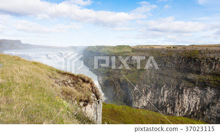 view of Gullfoss in canyon of Olfusa river view of Gullfoss in canyon of Olfusa river 37023115