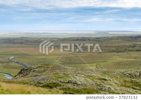 aerial view of Reykjadalur valley in september 37023132