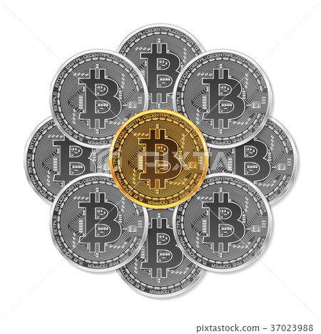 Set of gold and silver bitcoins 37023988