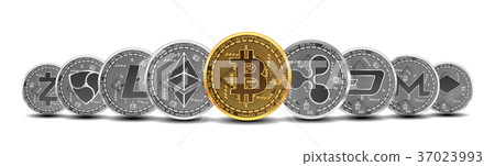 Set of gold and silver crypto currencies Set of gold and silver crypto currencies 37023993