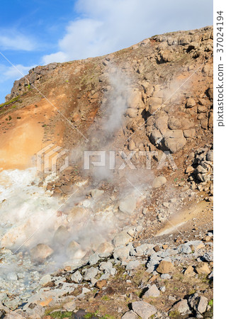 hot spring at hill slope in Krysuvik area, Iceland 37024194
