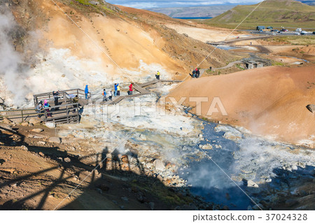 people at viewpoint in Krysuvik area, Iceland 37024328