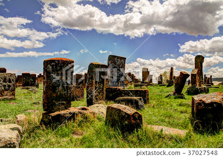 Stone slabs aha khachkar Noratus cemetery Armenia Stone slabs aha khachkar Noratus cemetery Armenia 37027548