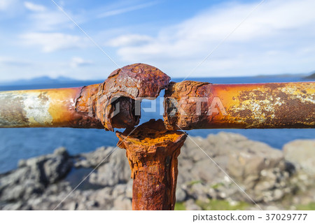 Concept of the danger from a rotten handrail 37029777