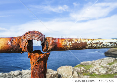 Concept of the danger from a rotten handrail 37029780