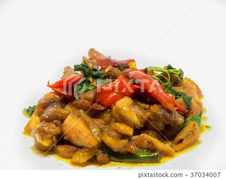 Stir fried chicken with basil. Stir fried chicken with basil. 37034007