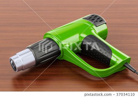 Heat gun on the wooden table. 3D rendering 37034110