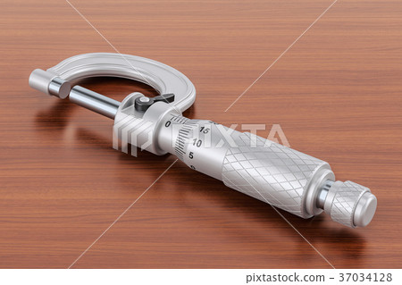 Micrometer on the wooden table. 3D rendering Micrometer on the wooden table. 3D rendering 37034128