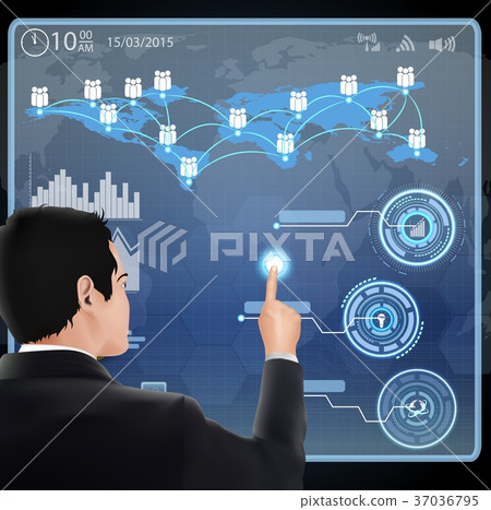 Businessman presses interface 37036795