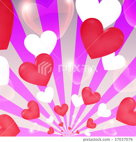 Happy Valentine day sunburst hearts, flying banner Happy Valentine day sunburst hearts, flying banner 37037076