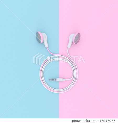 pink earphone on blue and pink pastel pink earphone on blue and pink pastel 37037077
