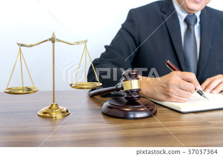 Judge gavel with Justice lawyers, Businessman 37037364