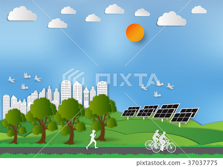 Paper art style of Landscape and People Paper art style of Landscape and People 37037775