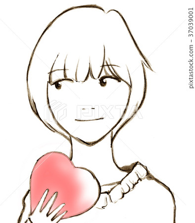 A woman with a heart mark 37039001