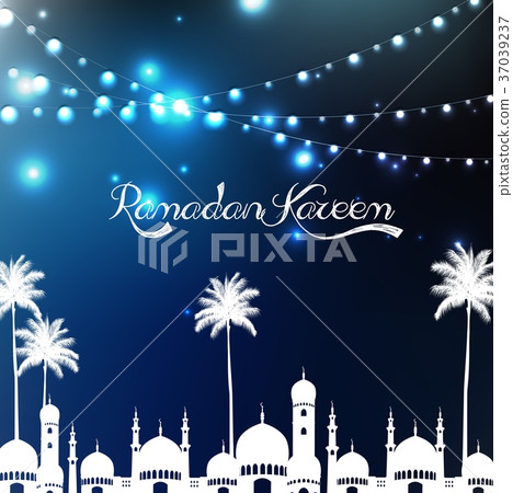 Ramadan kareem with mosque and palm tree Ramadan kareem with mosque and palm tree 37039237