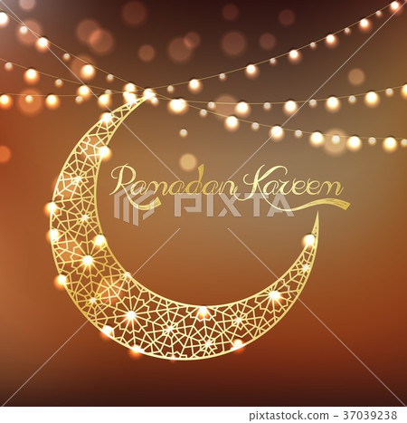Golden crescent moon on bokeh background 37039238