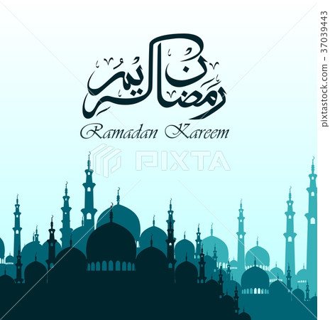 Ramadan kareem with silhouette mosque 37039443