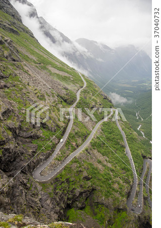 Trollstigen troll path in Norway from above 37040732