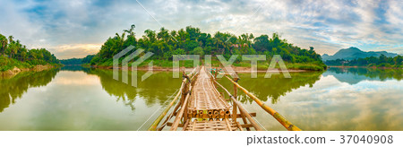 Bamboo bridge. Laos landscape. Panorama Bamboo bridge. Laos landscape. Panorama 37040908