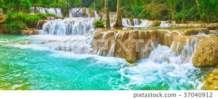 Tat Sae Waterfalls Landscape, Laos. Panorama Tat Sae Waterfalls Landscape, Laos. Panorama 37040912
