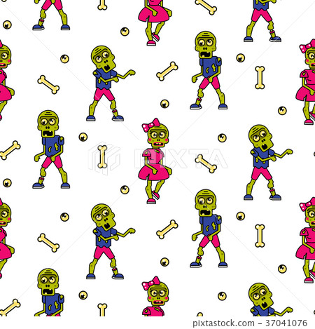 Zombie cartoon teen couple seamless pattern. Zombie cartoon teen couple seamless pattern. 37041076