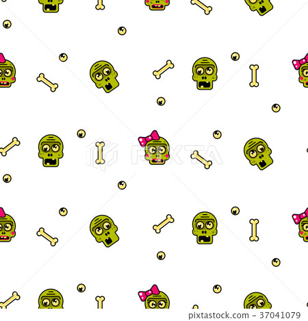 Zombie head cartoon cute couple seamless pattern. Zombie head cartoon cute couple seamless pattern. 37041079