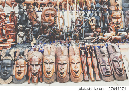 African masks, Morocco. Gift shop in Agadir. 37043674