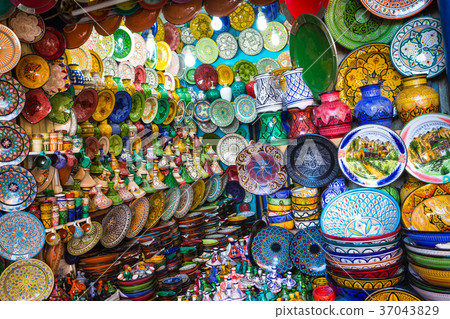 Moroccan souk crafts souvenirs in medina Moroccan souk crafts souvenirs in medina 37043829