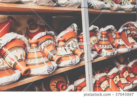 Selection of very colorful Moroccan tajines. Selection of very colorful Moroccan tajines. 37043897