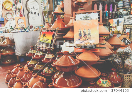 Selection of very colorful Moroccan tajines. Selection of very colorful Moroccan tajines. 37044103