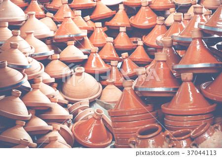 Selection of very colorful Moroccan tajines. 37044113