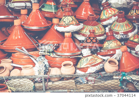 Selection of very colorful Moroccan tajines. 37044114