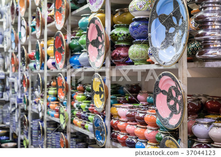 Traditional arabic handcrafted, colorful plates 37044123