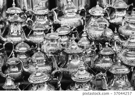 Moroccan teapots on sale, Marrakech Medina,Morocco 37044257