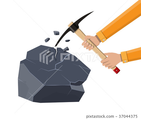 Wooden pickaxe with iron tip and rock. 37044375