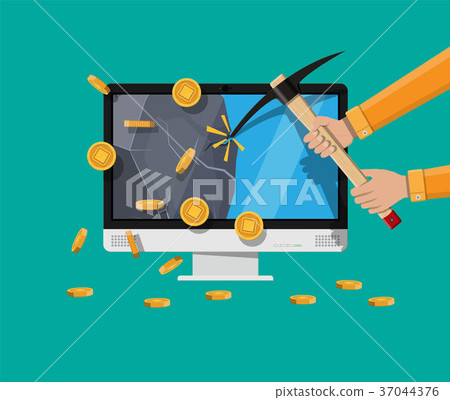 Golden coin with computer chip. Golden coin with computer chip. 37044376