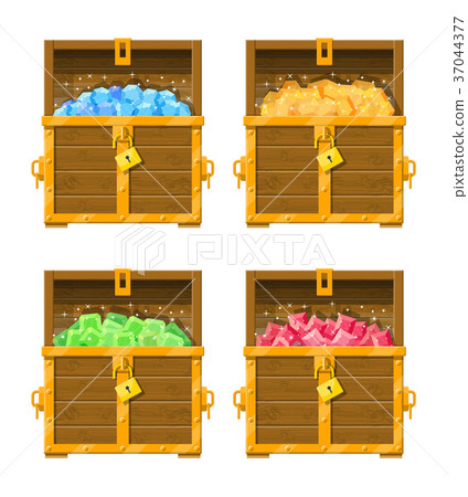 Treasure chest full of various diamonds. Treasure chest full of various diamonds. 37044377